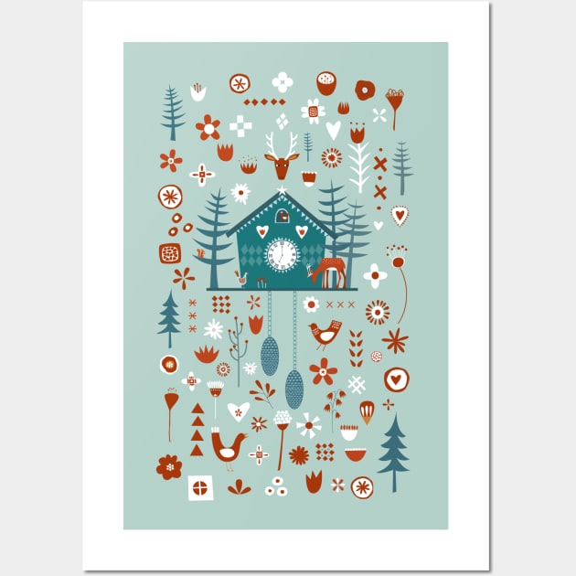 Cuckoo Clock Scandinavian Forest Art Wall Art by NicSquirrell